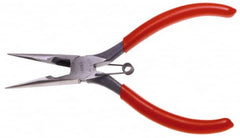 Urrea - 6-3/4" OAL, 1-1/2" Jaw Length x 47/64" Jaw Width, Long Nose Side Cutting Needle Nose Pliers - Serrated Jaw, Chain Nose Head, Rubber Grip Handles, with Spring - Exact Tooling