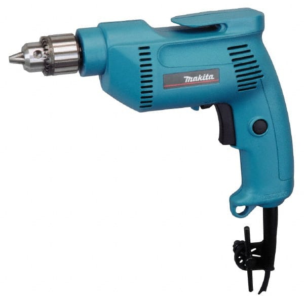 Makita - 3/8" Keyed Chuck, 2,500 RPM, Pistol Grip Handle Electric Drill - 4.9 Amps, 115 Volts, Reversible, Includes Chuck Key & Drill Chuck - Exact Tooling