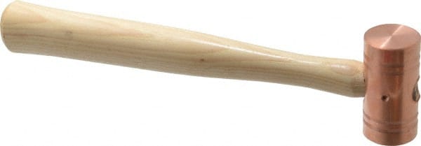Made in USA - 1 Lb Head 1-1/4" Face Copper Nonmarring Hammer - 10-1/2" OAL, Wood Handle - Exact Tooling