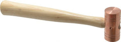 Made in USA - 1 Lb Head 1-1/4" Face Copper Nonmarring Hammer - 10-1/2" OAL, Wood Handle - Exact Tooling