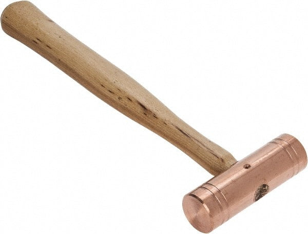 Made in USA - 1-1/2 Lb Head 1-1/4" Face Copper Nonmarring Hammer - 12" OAL, Wood Handle - Exact Tooling