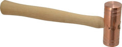 Made in USA - 2 Lb Head 1-1/2" Face Copper Nonmarring Hammer - 13" OAL, Wood Handle - Exact Tooling