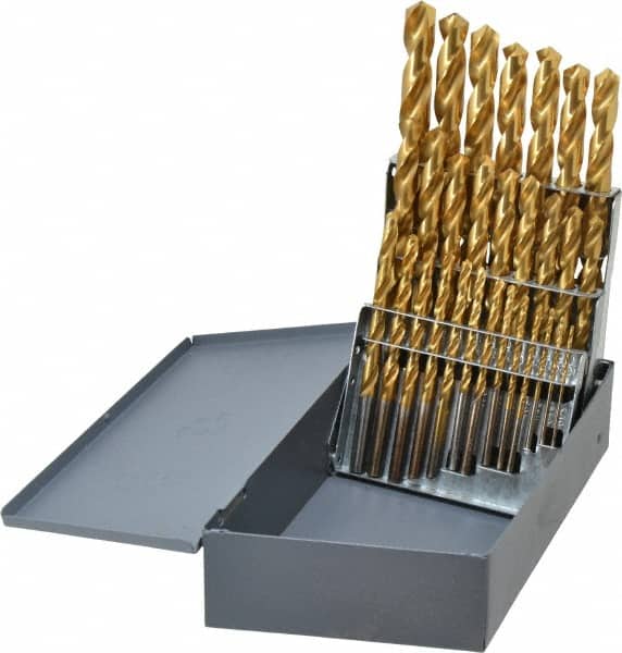 Hertel - 1/16 to 1/2", 118° Point, TiN Finish, High Speed Steel Jobber Length Drill Bit Set - Exact Tooling