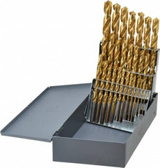 Hertel - 1/16 to 1/2", 118° Point, TiN Finish, High Speed Steel Jobber Length Drill Bit Set - Exact Tooling
