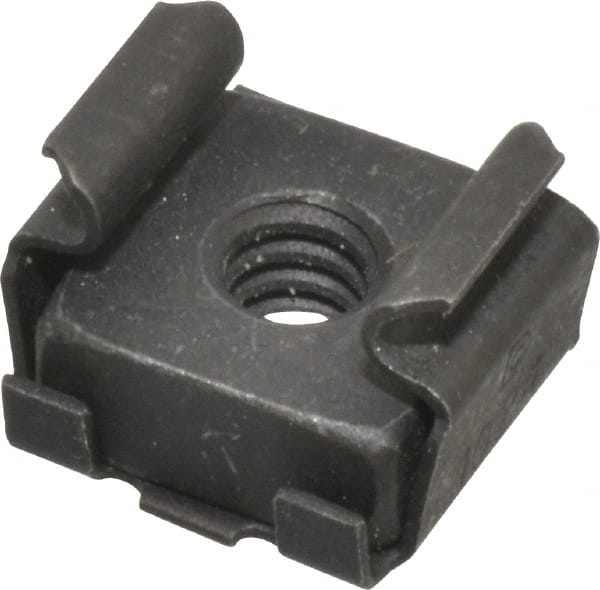 Made in USA - #10-24 Screw, 0.025 to 1/16" Thick, Spring Steel Cage Nut - Black Phosphate Finish - Exact Tooling