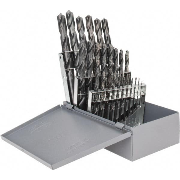 Hertel - 1 to 13mm, 118° Point, Oxide Finish, High Speed Steel Jobber Length Drill Bit Set - Exact Tooling