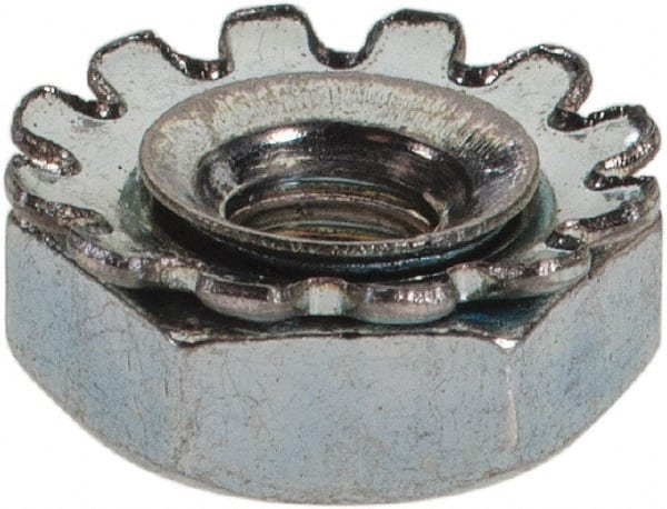 Value Collection - #5-40, Zinc Plated, Steel Hex Nut with External Tooth Washer - 1/4" Washer Diam, 1/4" Width Across Flats - Exact Tooling