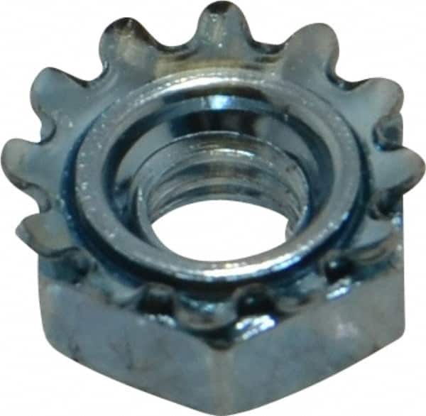 Value Collection - #12-24, Zinc Plated, Steel Hex Nut with External Tooth Washer - 1/2" Washer Diam, 7/16" Width Across Flats - Exact Tooling