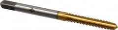 Cleveland - #8-36 UNF 2B/3B 4 Flute TiN Finish High Speed Steel Straight Flute Standard Hand Tap - Plug, Right Hand Thread, 2-1/8" OAL, 3/4" Thread Length, H2 Limit, Oversize - Exact Tooling