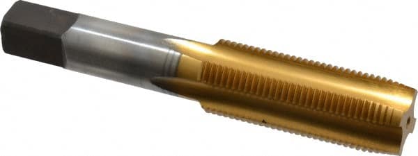 Cleveland - 3/4-16 UNF 3B 4 Flute TiN Finish High Speed Steel Straight Flute Standard Hand Tap - Plug, Right Hand Thread, 4-1/4" OAL, 2" Thread Length, H3 Limit, Oversize - Exact Tooling