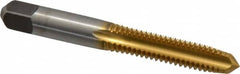 Cleveland - 3/8-16 UNC 3B 4 Flute TiN Finish High Speed Steel Straight Flute Standard Hand Tap - Plug, Right Hand Thread, 2-15/16" OAL, 1-1/4" Thread Length, H3 Limit, Oversize - Exact Tooling