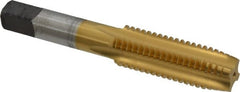 Cleveland - 5/8-11 UNC 3B 4 Flute TiN Finish High Speed Steel Straight Flute Standard Hand Tap - Plug, Right Hand Thread, 3-13/16" OAL, 1-13/16" Thread Length, H3 Limit, Oversize - Exact Tooling