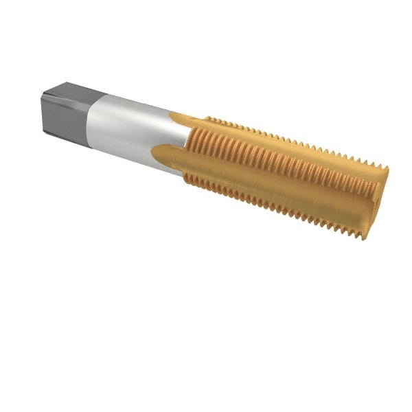 Cleveland - 7/8-9 UNC 3B 4 Flute TiN Finish High Speed Steel Straight Flute Standard Hand Tap - Plug, Right Hand Thread, 4-11/16" OAL, 2-7/32" Thread Length, H4 Limit, Oversize - Exact Tooling