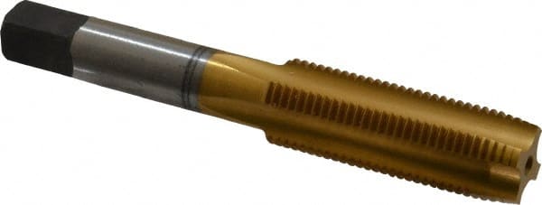 Cleveland - 9/16-18 UNF 4 Flute TiN Finish High Speed Steel Straight Flute Standard Hand Tap - Plug, Right Hand Thread, 3-19/32" OAL, 1-21/32" Thread Length, H3 Limit, Oversize - Exact Tooling