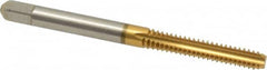 Cleveland - #10-24 UNC 2B/3B 4 Flute TiN Finish High Speed Steel Straight Flute Standard Hand Tap - Bottoming, Right Hand Thread, 2-3/8" OAL, 7/8" Thread Length, H3 Limit, Oversize - Exact Tooling
