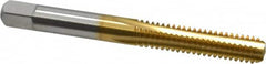 Cleveland - 1/4-20 UNC 3B 4 Flute TiN Finish High Speed Steel Straight Flute Standard Hand Tap - Bottoming, Right Hand Thread, 2-1/2" OAL, 1" Thread Length, H3 Limit, Oversize - Exact Tooling