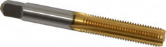 Cleveland - 5/16-24 UNF 3B 4 Flute TiN Finish High Speed Steel Straight Flute Standard Hand Tap - Bottoming, Right Hand Thread, 2-23/32" OAL, 1-1/8" Thread Length, H3 Limit, Oversize - Exact Tooling