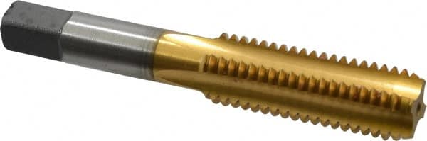 Cleveland - 5/8-11 UNC 3B 4 Flute TiN Finish High Speed Steel Straight Flute Standard Hand Tap - Bottoming, Right Hand Thread, 3-13/16" OAL, 1-13/16" Thread Length, H3 Limit, Oversize - Exact Tooling