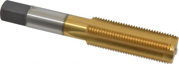 Cleveland - 5/8-18 UNF 3B 4 Flute TiN Finish High Speed Steel Straight Flute Standard Hand Tap - Bottoming, Right Hand Thread, 3-13/16" OAL, 1-13/16" Thread Length, H3 Limit, Oversize - Exact Tooling