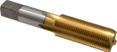 Cleveland - 7/8-14 UNF 3B 4 Flute TiN Finish High Speed Steel Straight Flute Standard Hand Tap - Bottoming, Right Hand Thread, 4-11/16" OAL, 2-7/32" Thread Length, H4 Limit, Oversize - Exact Tooling