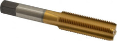 Cleveland - 9/16-18 UNF 4 Flute TiN Finish High Speed Steel Straight Flute Standard Hand Tap - Bottoming, Right Hand Thread, 3-19/32" OAL, 1-21/32" Thread Length, H3 Limit, Oversize - Exact Tooling