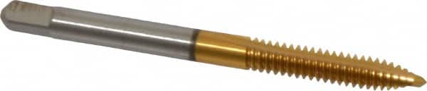 Cleveland - #10-24 UNC, 2 Flute, TiN Finish, High Speed Steel Spiral Point Tap - Plug Chamfer, Right Hand Thread, 2-3/8" OAL, 1/2" Thread Length, 2B/3B Class of Fit, Series 1011TN - Exact Tooling