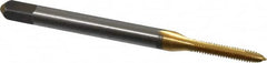 Cleveland - #2-56 UNC, 2 Flute, TiN Finish, High Speed Steel Spiral Point Tap - Plug Chamfer, Right Hand Thread, 44.45mm OAL, 0.44" Thread Length, 2B Class of Fit, Series 1011TN - Exact Tooling