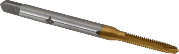 Cleveland - #3-48 UNC, 2 Flute, TiN Finish, High Speed Steel Spiral Point Tap - Plug Chamfer, Right Hand Thread, 1-13/16" OAL, 12.7mm Thread Length, 2B Class of Fit, Series 1011TN - Exact Tooling