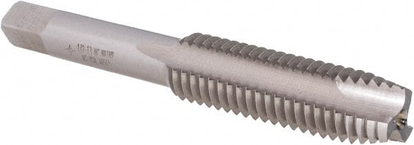 Cle-Line - 1/2-13 UNC, 3 Flute, Bright Finish, High Speed Steel Spiral Point Tap - Plug Chamfer, Right Hand Thread, 3-3/8" OAL, 1-21/32" Thread Length, 9.32mm Shank Diam, Series 0411 - Exact Tooling
