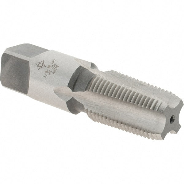 Cle-Line - 3/8-18 NPT Thread, 4 Flute Standard Pipe Tap - 2-9/16" OAL, 1-1/16" Thread Length, 0.7" Shank Diam, Bright Finish, High Speed Steel - Exact Tooling