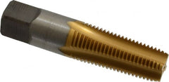 Cleveland - 1/4-18 NPTF Thread, 4 Flute Standard Pipe Tap - 2-7/16" OAL, 1-1/16" Thread Length, 9/16" Shank Diam, TiN Finish, High Speed Steel - Exact Tooling