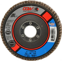 Camel Grinding Wheels - 36 Grit, 4-1/2" Disc Diam, 7/8" Center Hole, Type 29 Aluminum Oxide Flap Disc - 13,300 Max RPM, Polyester Backing, Arbor Attaching System, Coated - Exact Tooling