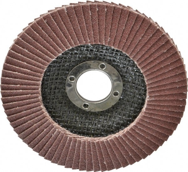 Camel Grinding Wheels - 60 Grit, 4-1/2" Disc Diam, 7/8" Center Hole, Type 29 Aluminum Oxide Flap Disc - 13,300 Max RPM, Polyester Backing, Arbor Attaching System, Coated - Exact Tooling