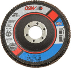 Camel Grinding Wheels - 120 Grit, 4-1/2" Disc Diam, 7/8" Center Hole, Type 29 Aluminum Oxide Flap Disc - 13,300 Max RPM, Polyester Backing, Arbor Attaching System, Coated - Exact Tooling