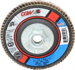 Camel Grinding Wheels - 60 Grit, 4-1/2" Disc Diam, 5/8-11 Center Hole, Type 29 Aluminum Oxide Flap Disc - 13,300 Max RPM, Polyester Backing, Arbor Attaching System, Coated - Exact Tooling