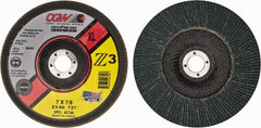 Camel Grinding Wheels - 60 Grit, 7" Disc Diam, 7/8" Center Hole, Type 27 Zirconia Alumina Flap Disc - 8,600 Max RPM, Poly Cotton Backing, Arbor Attaching System, Coated - Exact Tooling