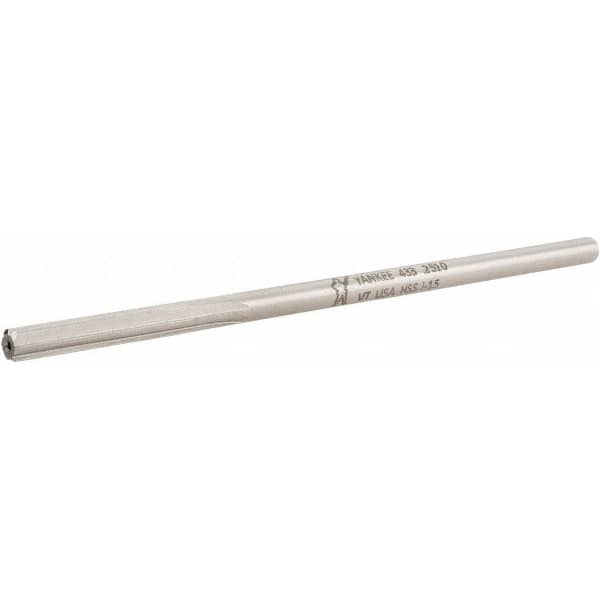 Made in USA - 1/4" High Speed Steel 6 Flute Chucking Reamer - Straight Flute, 0.2405" Straight Shank, 1-1/2" Flute Length, 6" OAL - Exact Tooling