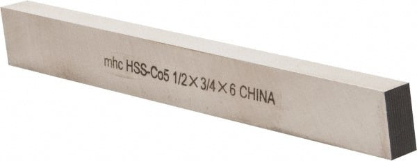 Interstate - M35 Cobalt Rectangular Tool Bit Blank - 1/2" Wide x 3/4" High x 6" OAL, Ground - Exact Tooling