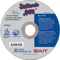 Sait - 6" Ceramic Cutoff Wheel - 0.045" Thick, 7/8" Arbor, 10,200 Max RPM, Use with Angle Grinders - Exact Tooling