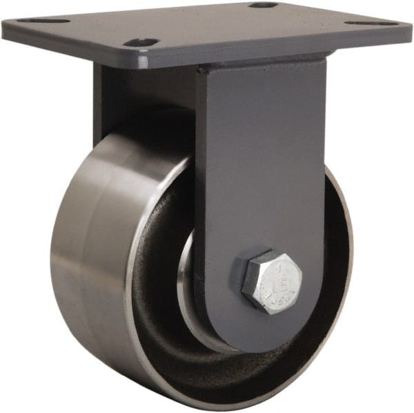 Hamilton - 6" Diam x 3" Wide x 8" OAH Top Plate Mount Rigid Caster - Forged Steel, 3,500 Lb Capacity, Precision Ball Bearing, 5-1/4 x 7-1/4" Plate - Exact Tooling
