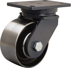 Hamilton - 6" Diam x 3" Wide x 8" OAH Top Plate Mount Swivel Caster - Forged Steel, 3,500 Lb Capacity, Tapered Roller Bearing, 5-1/4 x 7-1/4" Plate - Exact Tooling
