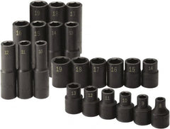 SK - 22 Piece 1/2" Drive Standard Deep Impact Socket Set - 6 Points, 8 to 19mm, Metric Measurement Standard - Exact Tooling