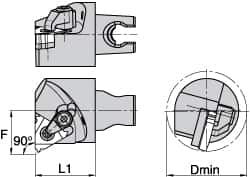 Kennametal - Insert Style LT 16NL, 30mm Head Length, Left Hand Cut, Internal Modular Threading Cutting Unit Head - System Size KM3225, 22mm Center to Cutting Edge, Series LT Threading - Exact Tooling