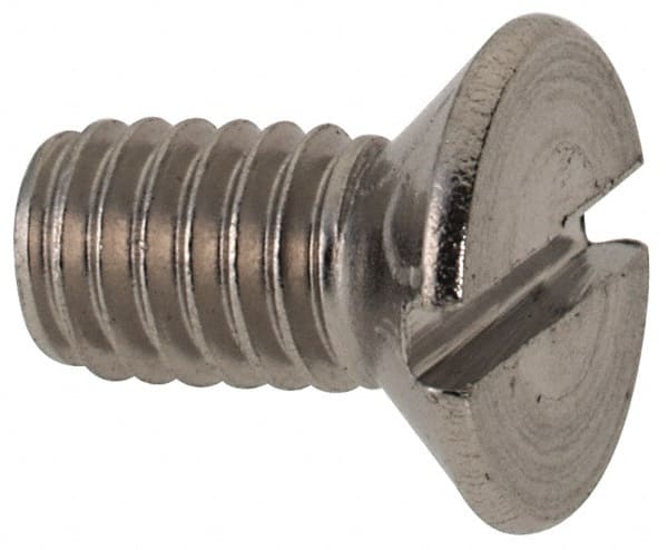 Value Collection - M4x0.70 Metric Coarse, 8mm OAL Slotted Drive Machine Screw - Flat Head, Grade 316 & A4 Stainless Steel, Uncoated, Without Washer - Exact Tooling