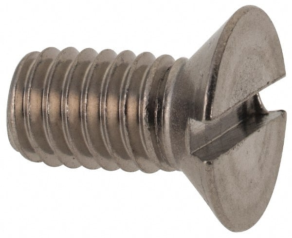 Value Collection - M6x1.00 Metric Coarse, 12mm OAL Slotted Drive Machine Screw - Flat Head, Grade 316 & A4 Stainless Steel, Uncoated, Without Washer - Exact Tooling