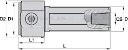 Kennametal - Neutral Cut, KM3225 Modular Connection, Round Shank Lathe Modular Clamping Unit - 25mm Square Shank Diam, 3.543" OAL, Series NCM-SS Round Shank Standard Length - Exact Tooling
