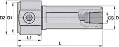 Kennametal - Neutral Cut, KM3225 Modular Connection, Round Shank Lathe Modular Clamping Unit - 25mm Square Shank Diam, 3.543" OAL, Series NCM-SS Round Shank Standard Length - Exact Tooling