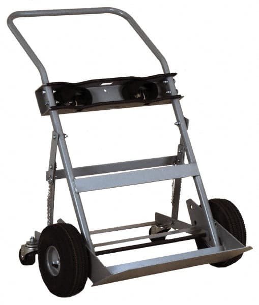 Made in USA - 47" OAH Cylinder Hand Truck - Swept Back Handle, Steel, Full Pneumatic Wheels - Exact Tooling