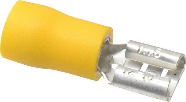 Ideal - 12 to 10 AWG, Vinyl, Fully Insulated, Female Wire Disconnect - 1/4 Inch Wide Tab, Yellow, cUL Listed, RoHS Compliant, UL Listed - Exact Tooling