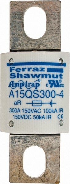 Ferraz Shawmut - 150 VAC/VDC, 300 Amp, Fast-Acting Semiconductor/High Speed Fuse - Bolt-on Mount, 2-21/32" OAL, 100 at AC, 50 at DC kA Rating, 1-1/8" Diam - Exact Tooling